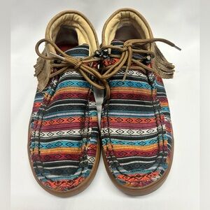 Twisted X Boots Serape Mexican Blanket Fringe Bootie Festival Moccasin Size 7.5